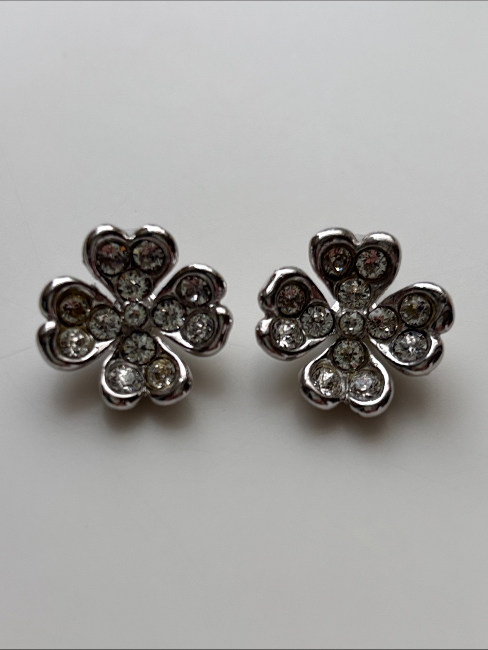 Bogoff Vintage Crystal Floral Heart Petal Stud Earrings in Silver